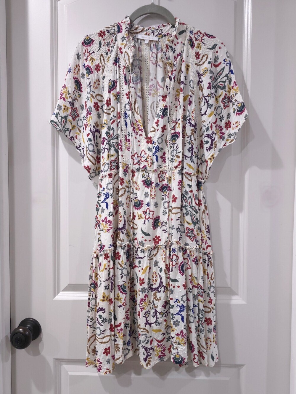 OLIVACEOUS Boho Tiered Floral Mini Dress | Effortless Festival & Resort Style, L - Picture 2 of 16